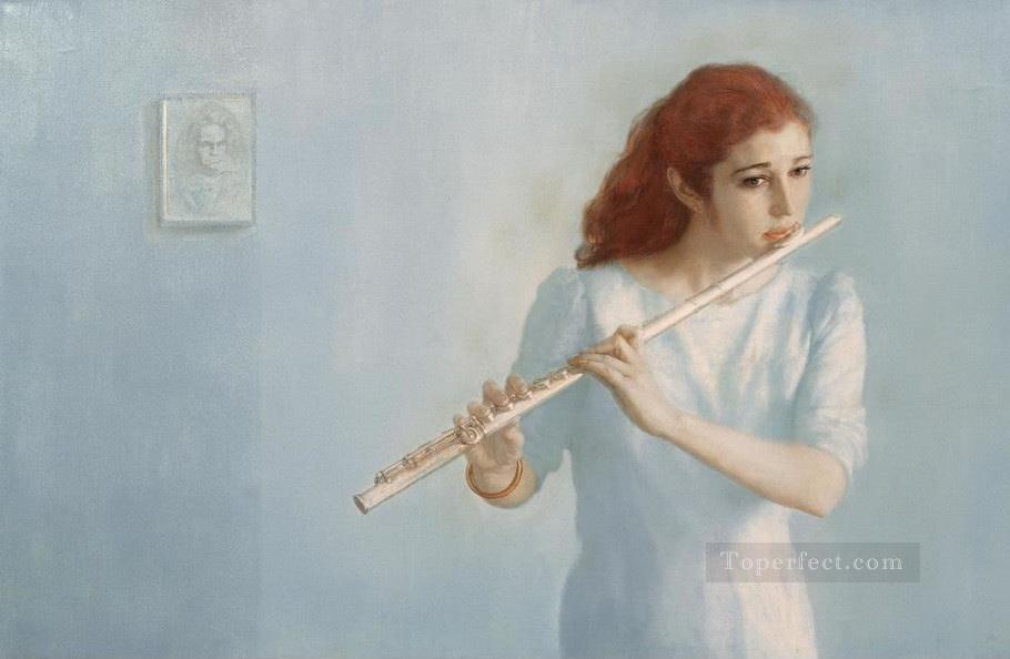 Mujer flautista china Chen Yifei Pintura al óleo